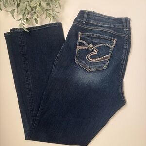 Silver Jeans Dawson Women’s Dark Wash Boot Cut Jeans Embroidered Pocket Size 18